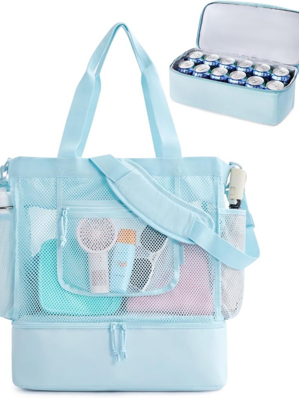 Beach Bag for Women, Mesh Tote Bags with Zipper, Sandproof Vacation Essentials w